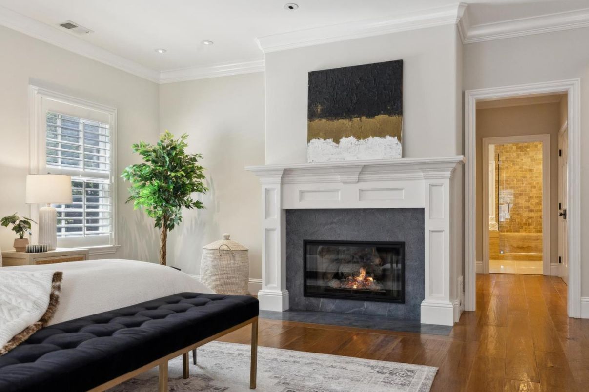 Fireplace, Interior, Recessed Lighting, Wood Texture Flooring