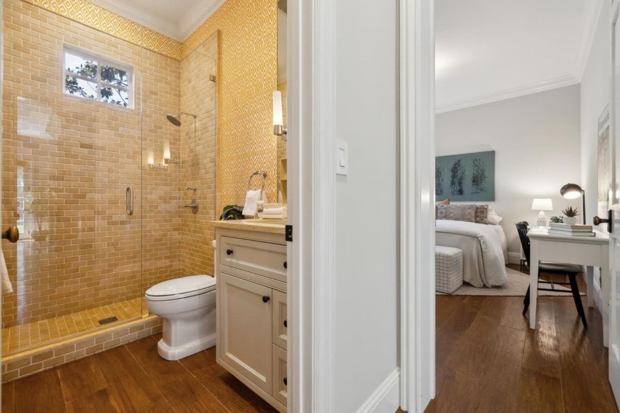 Bathroom, Bedroom, Glass Shower, Interior, Wood Texture Flooring