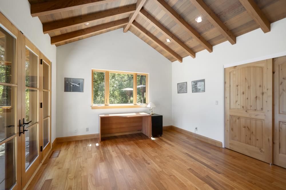 Empty room, Interior, Recessed Lighting, Wooden Beams, Wooden Ceilings, Wood Texture Flooring
