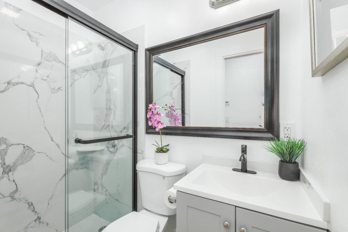 Bathroom, Glass Shower, Interior, Marble Walls