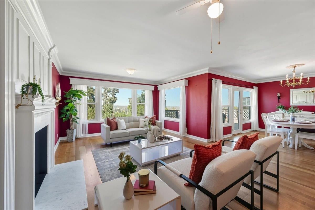 Chandelier, Dining room, Fireplace, Interior, Living room, Wood Texture Flooring