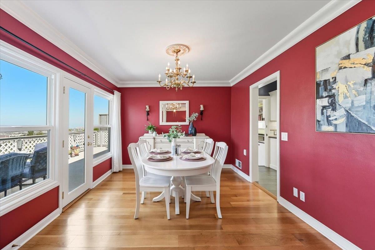 Chandelier, Dining room, Interior, Wood Texture Flooring