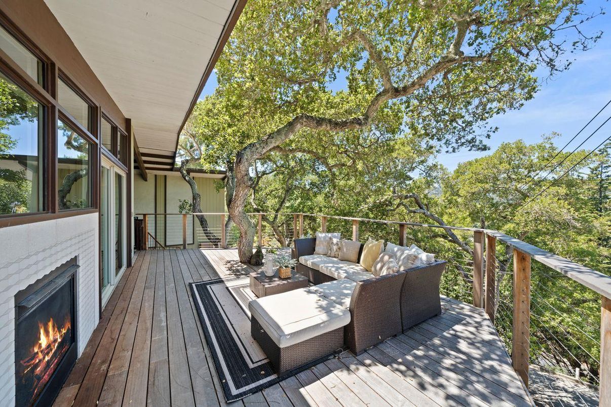 Exterior, Fireplace, Wood Texture Flooring