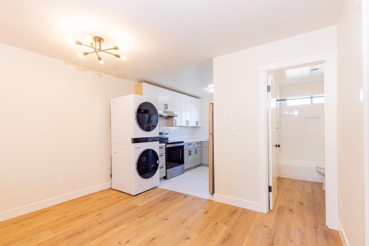 Interior, Kitchen, Washer, Wood Texture Flooring