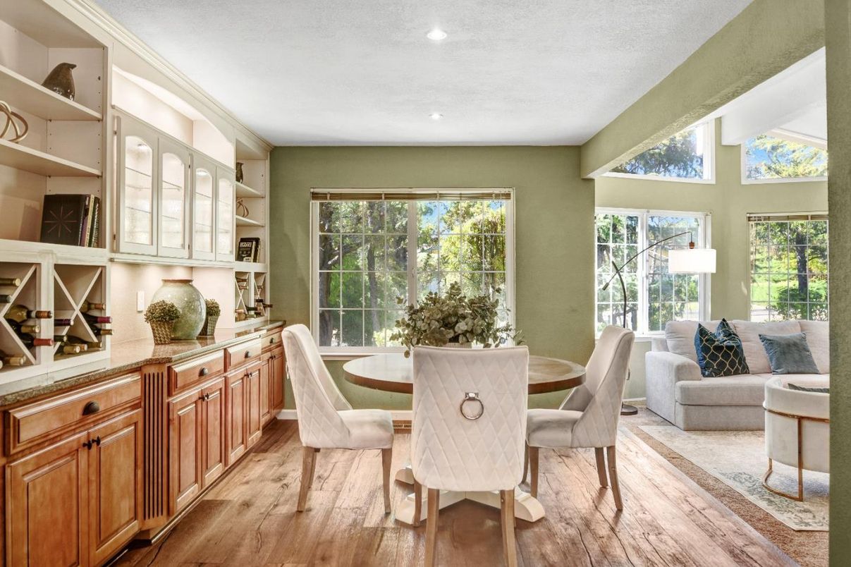 Dining room, Interior, Recessed Lighting, Wood Texture Flooring
