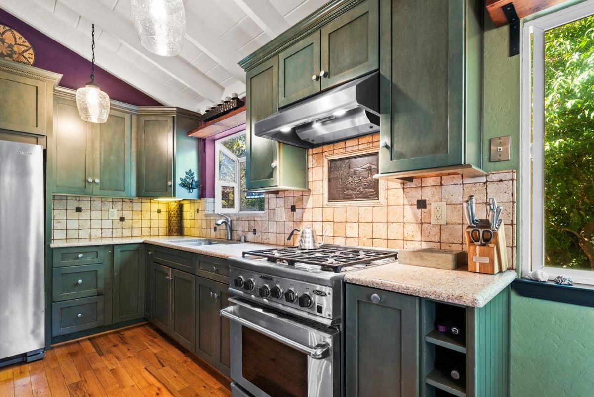 Interior, Kitchen, Pendant Lights, Stainless Steel Appliances, Wood Texture Flooring