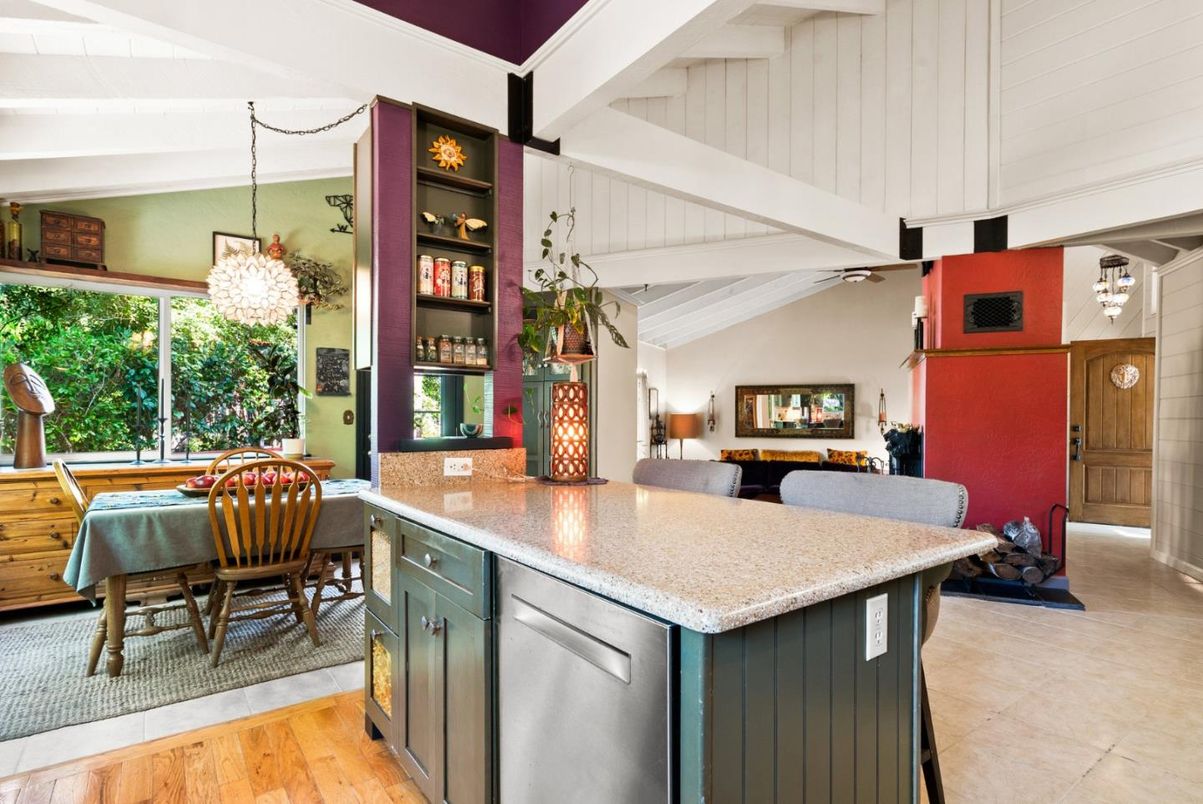 Dining room, Interior, Kitchen, Pendant Lights, Wood Texture Flooring