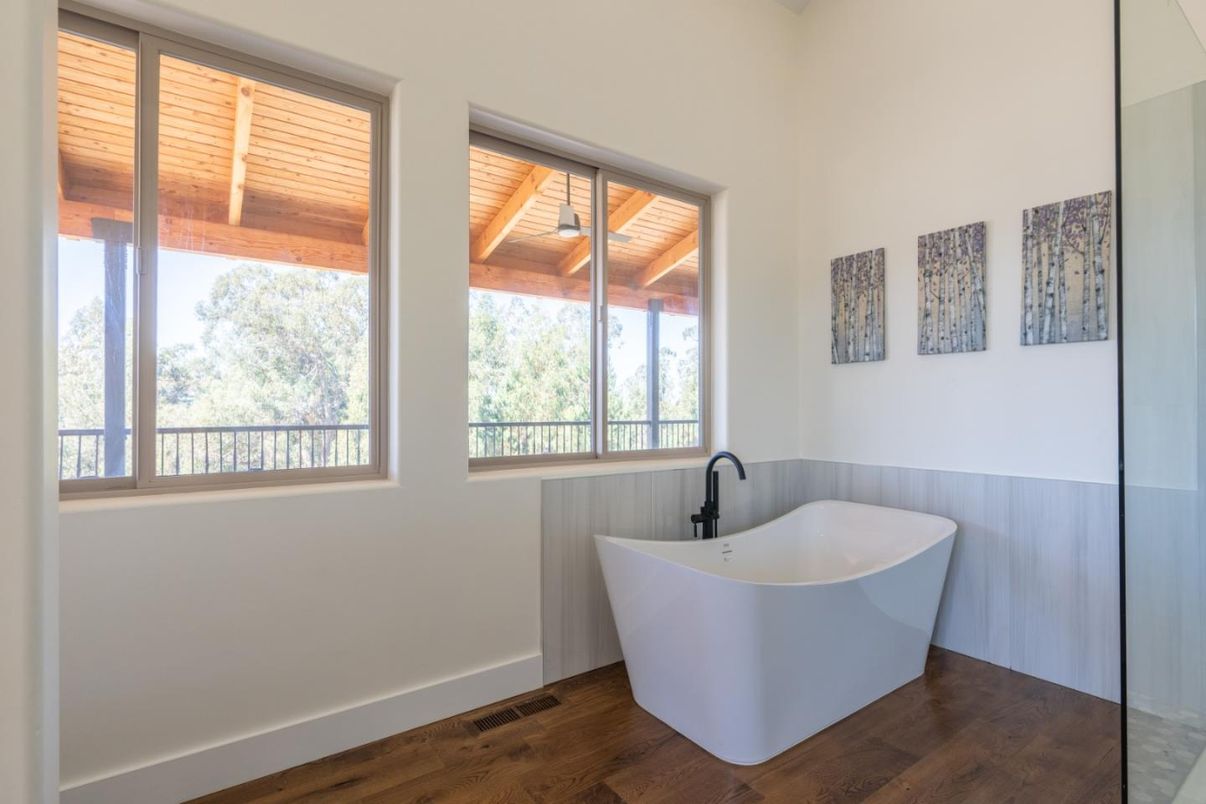 Bathroom, Free Standing Baths, Interior, Wood Texture Flooring