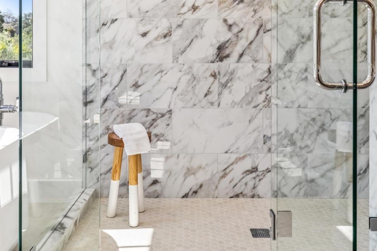Bathroom, Glass Shower, Interior, Marble Walls