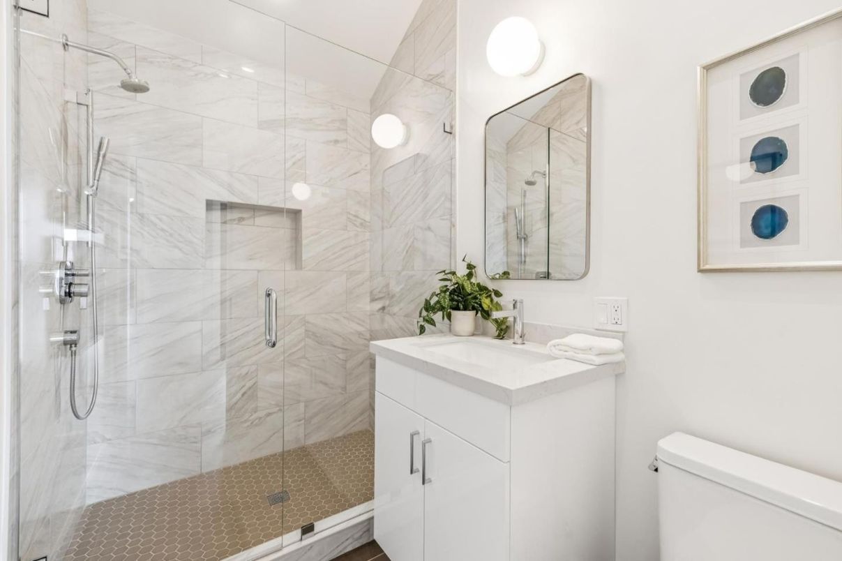 Bathroom, Glass Shower, Interior, Marble Walls