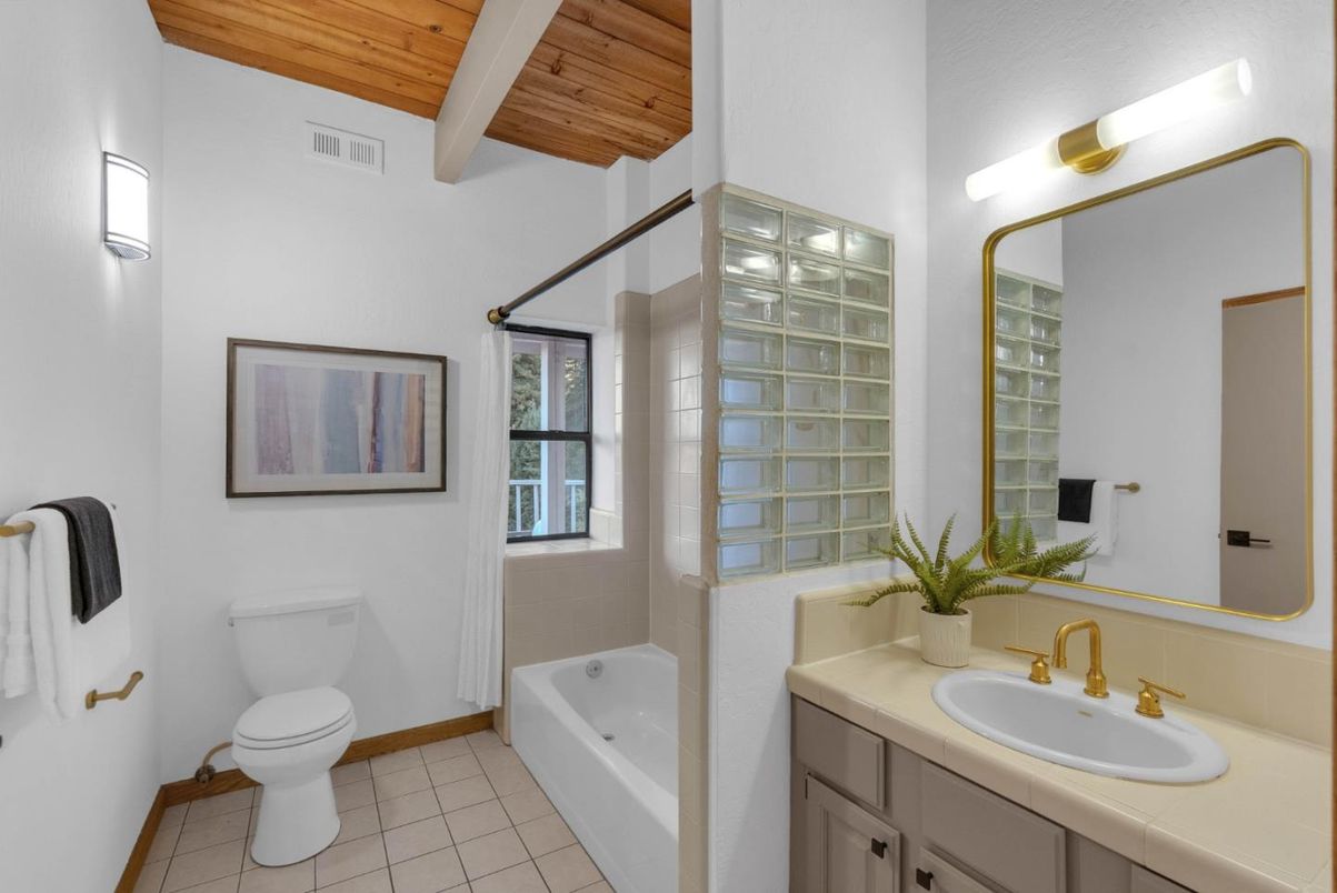 Bathroom, Interior, Tile Countertops, Wooden Beams, Wooden Ceilings