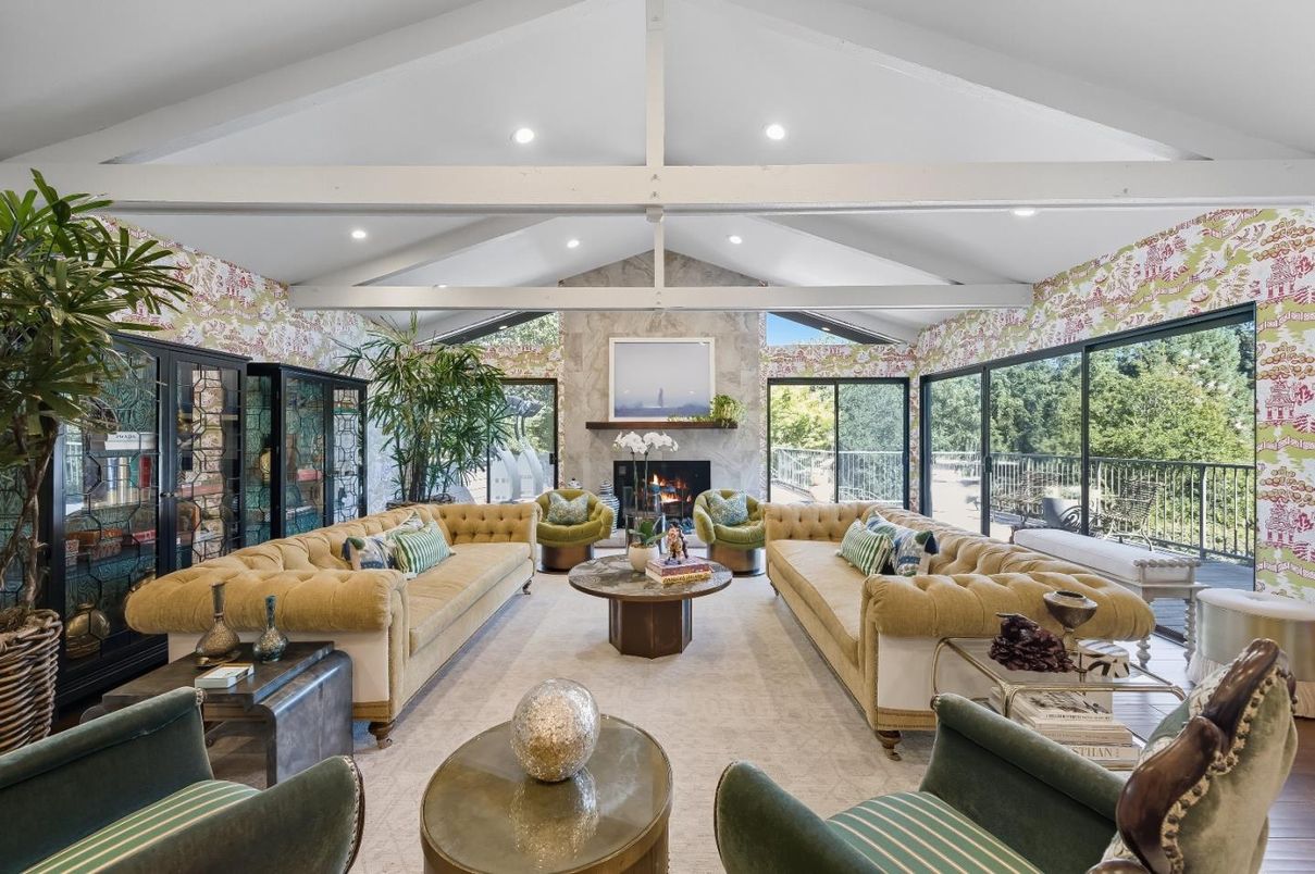 Fireplace, Interior, Living room, Recessed Lighting, Stone Walls