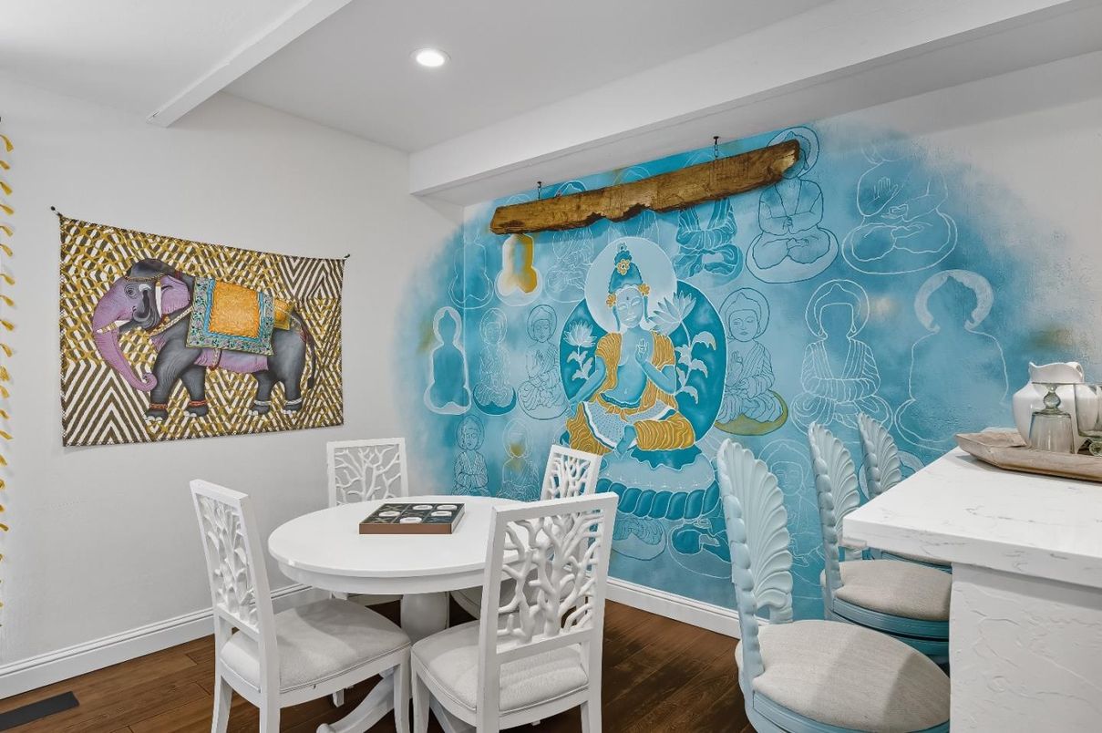 Dining room, Interior, Recessed Lighting, Wood Texture Flooring