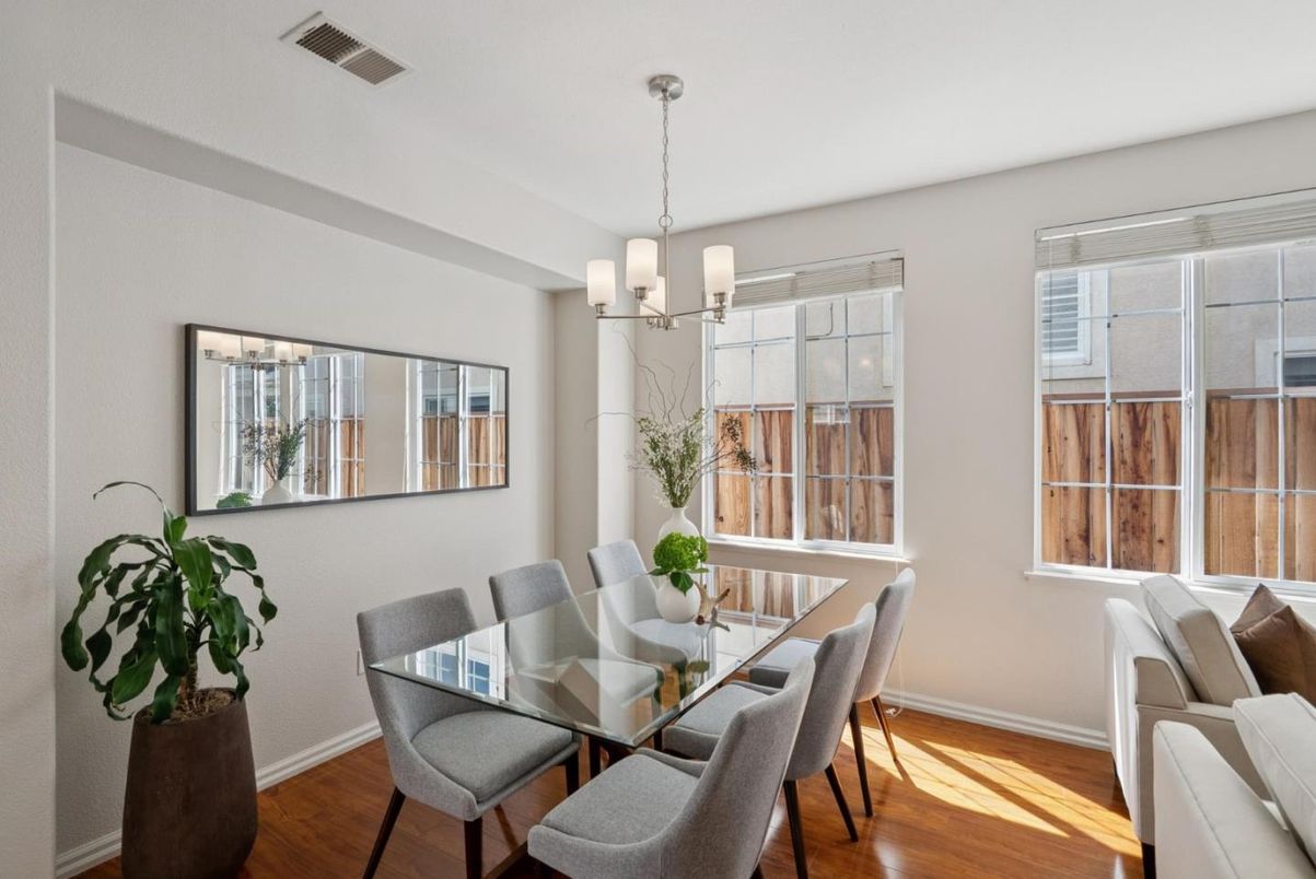 Chandelier, Dining room, Interior, Wood Texture Flooring
