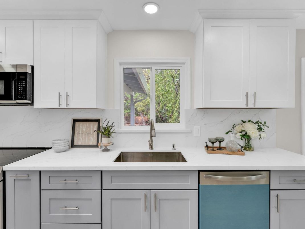 Interior, Kitchen, Marble Walls, Recessed Lighting, Stainless Steel Appliances