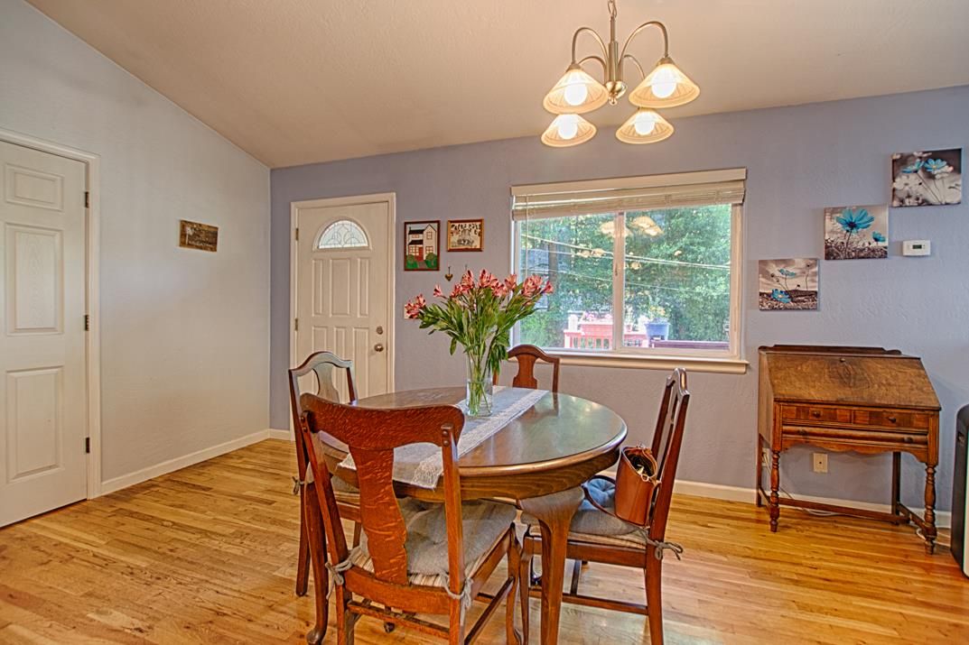Dining room, Interior, Pendant Lights, Wood Texture Flooring