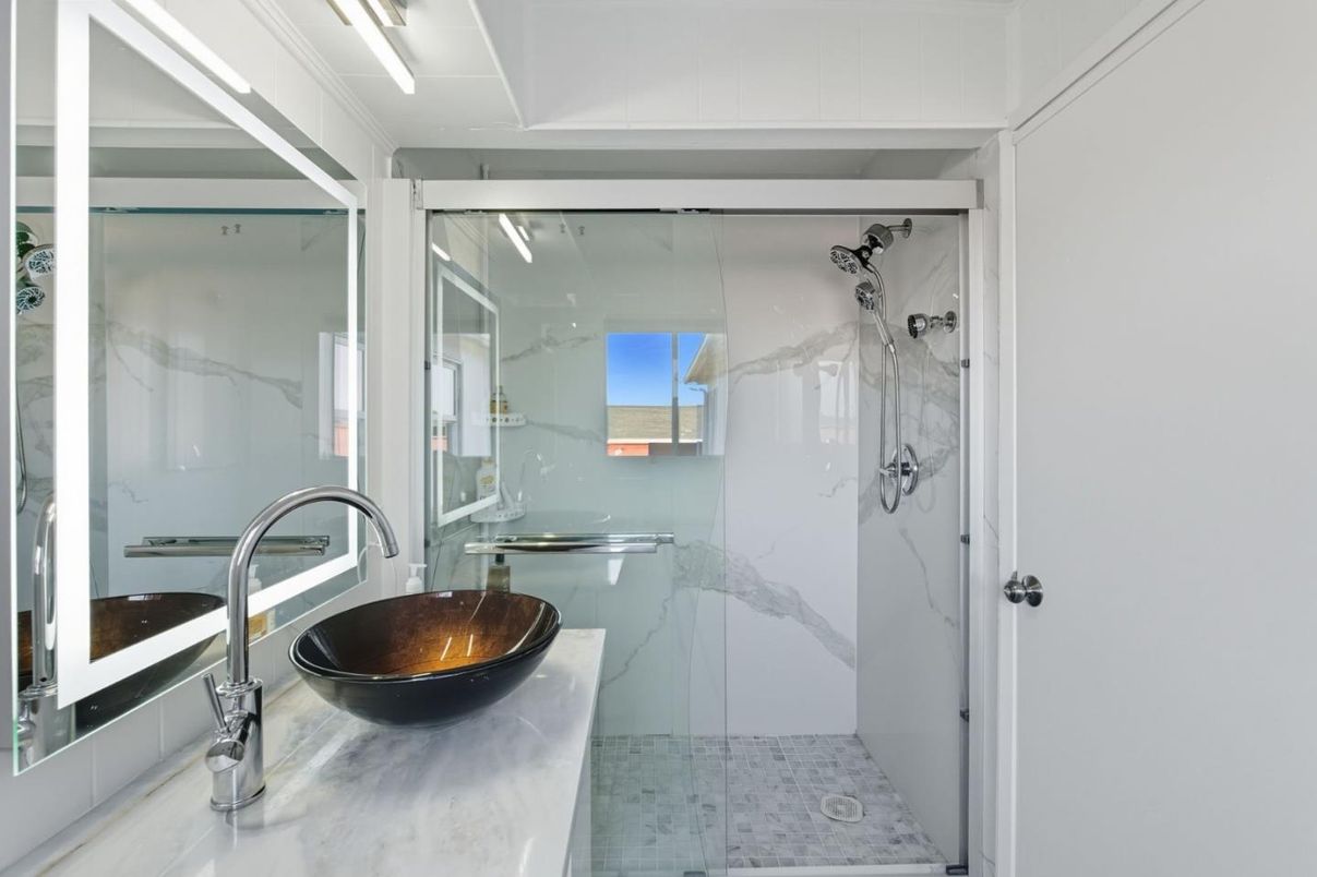 Bathroom, Glass Shower, Interior, Marble Walls