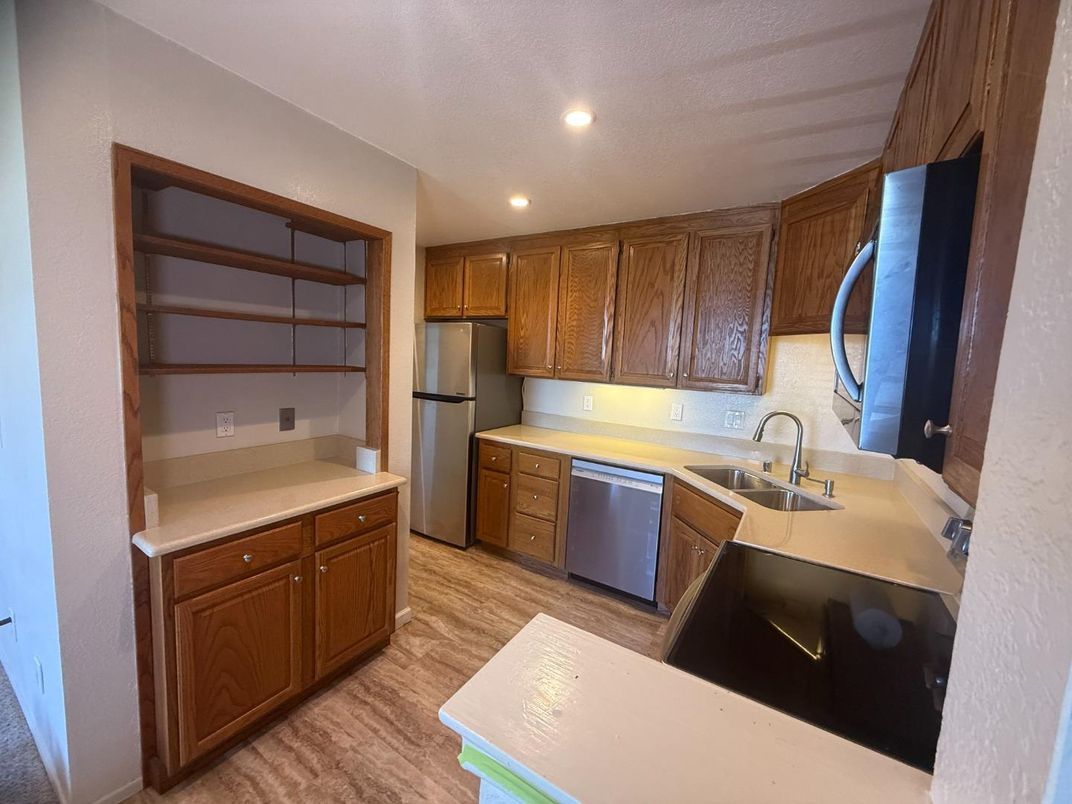 Interior, Kitchen, Recessed Lighting, Wood Texture Flooring