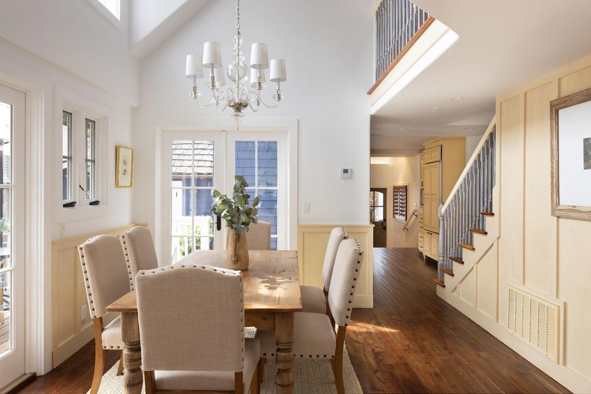 Chandelier, Dining room, Interior, Wood Texture Flooring