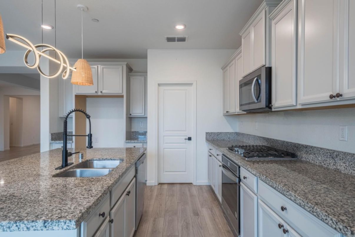 Interior, Kitchen, Pendant Lights, Recessed Lighting, Wood Texture Flooring