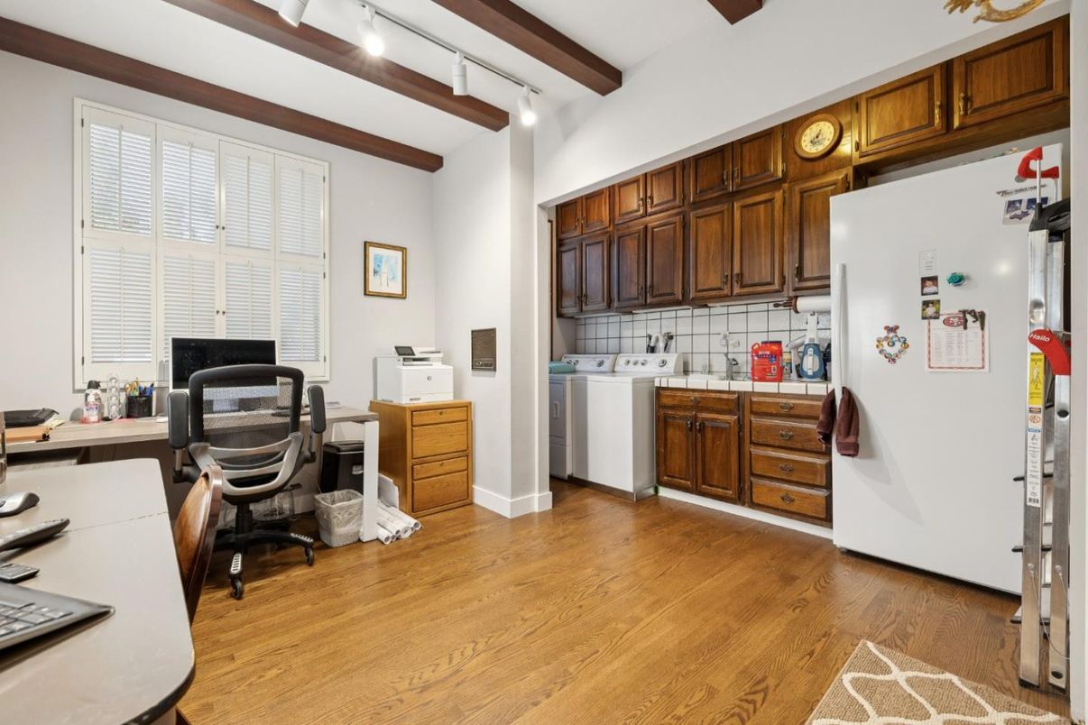 Home Office, Interior, Recessed Lighting, Wooden Beams, Wood Texture Flooring