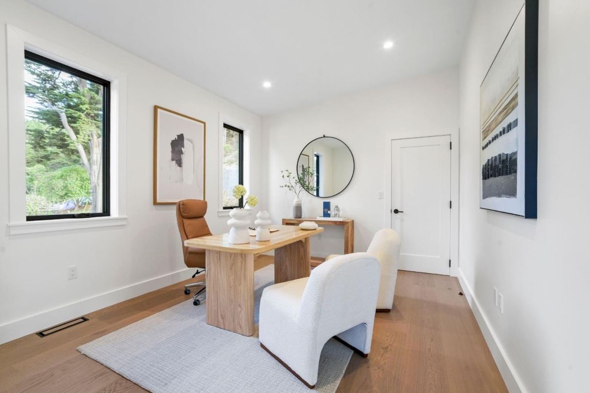 Home Office, Interior, Recessed Lighting, Wood Texture Flooring