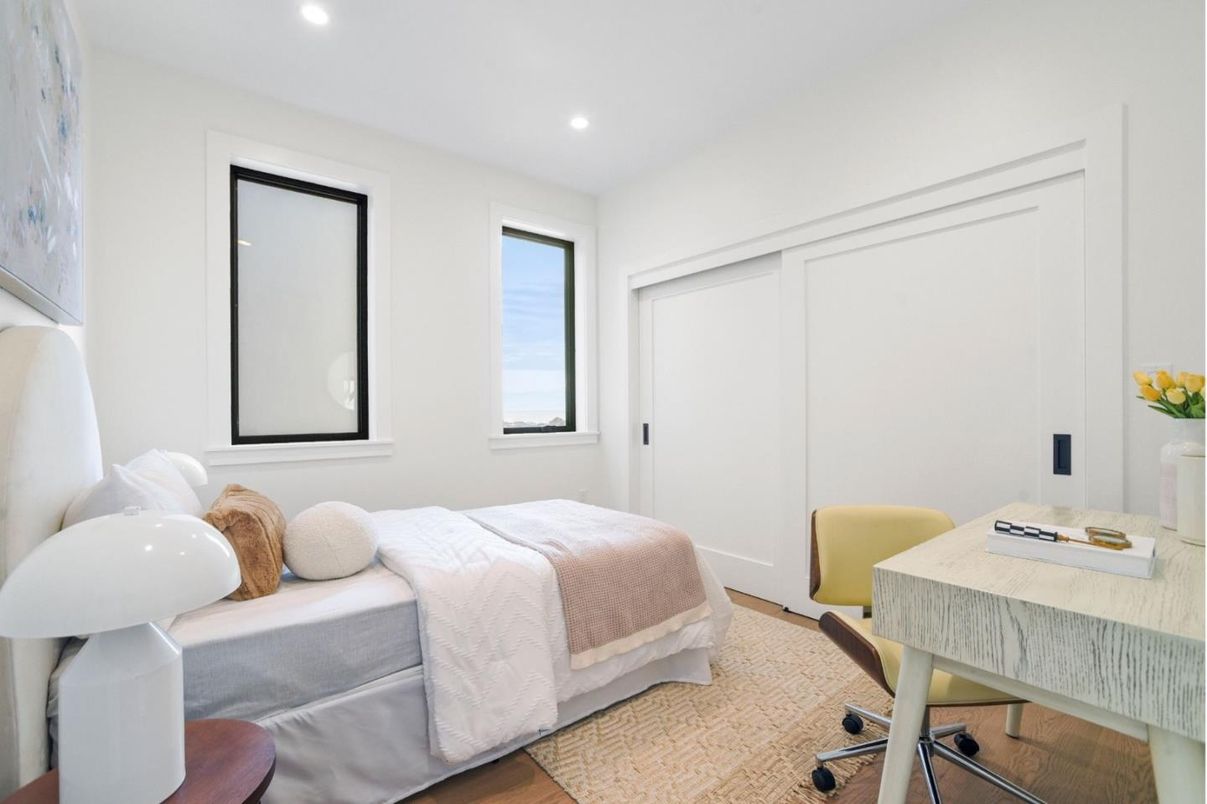 Bedroom, Home Office, Interior, Recessed Lighting, Wood Texture Flooring