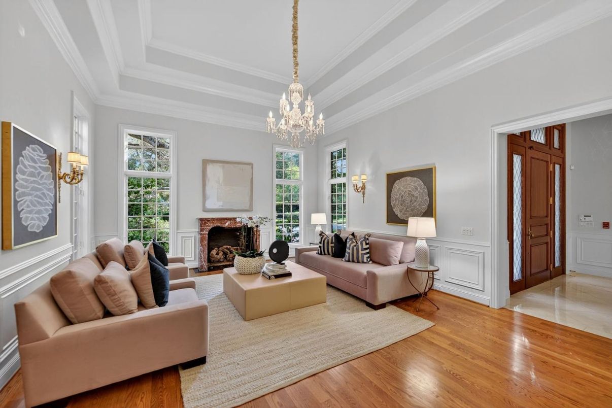 Chandelier, Fireplace, Interior, Living room, Wood Texture Flooring