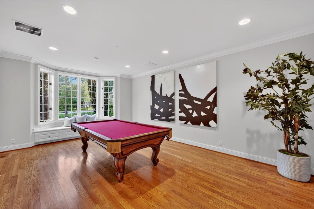 Billiard Table, Game Room, Interior, Recessed Lighting, Wood Texture Flooring
