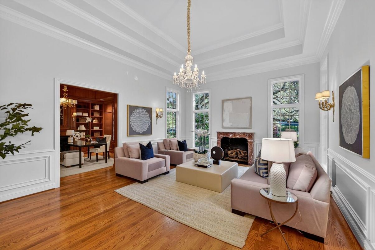 Chandelier, Dining room, Fireplace, Interior, Living room, Wood Texture Flooring