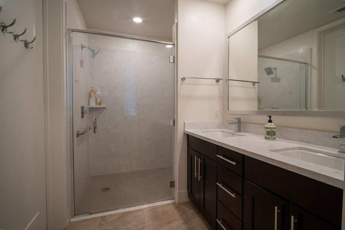 Bathroom, Dual Sink Vanities, Glass Shower, Interior, Recessed Lighting