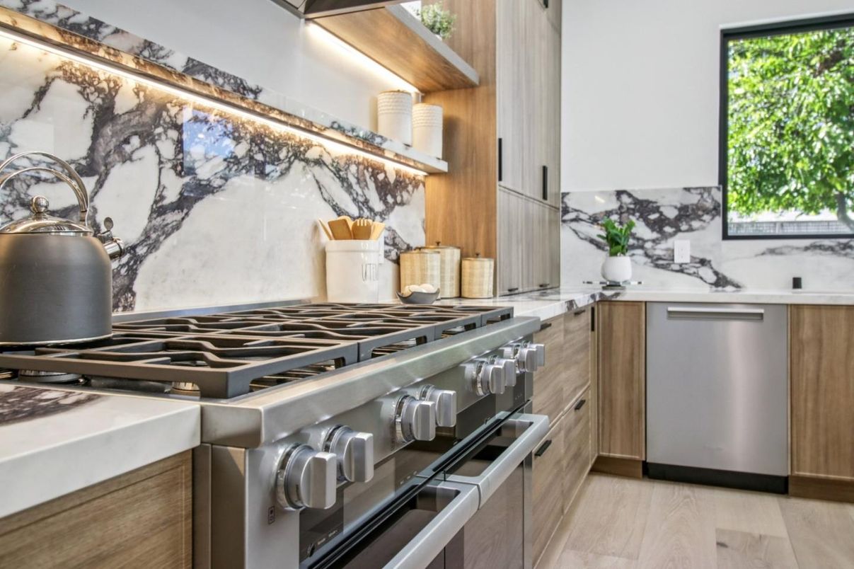 Interior, Kitchen, Stainless Steel Appliances, Wood Texture Flooring