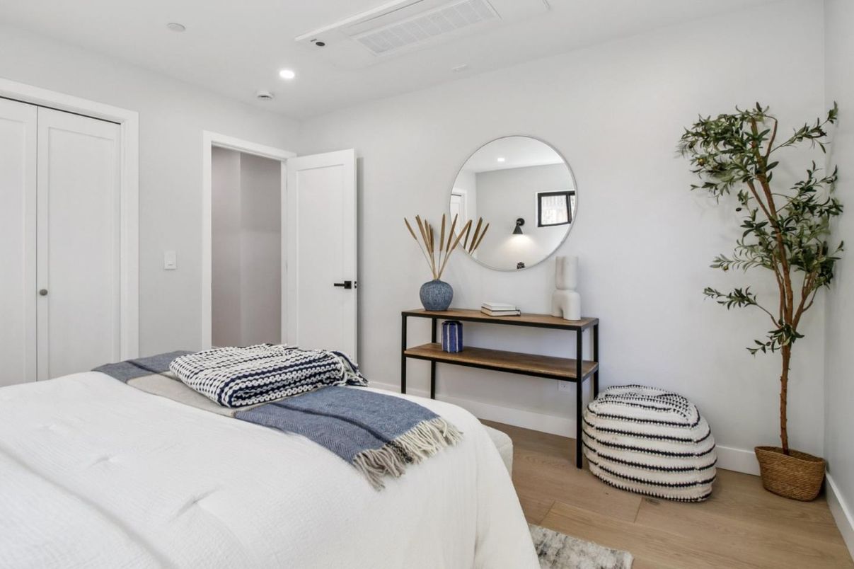 Bedroom, Interior, Recessed Lighting, Wood Texture Flooring