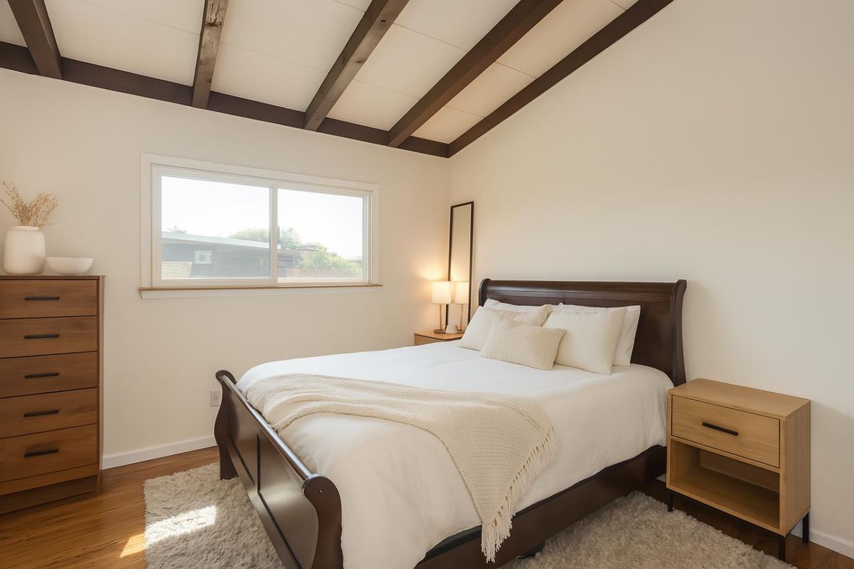 Bedroom, Interior, Wooden Beams, Wood Texture Flooring