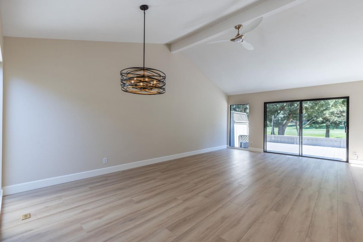 Empty room, Interior, Pendant Lights, Wood Texture Flooring