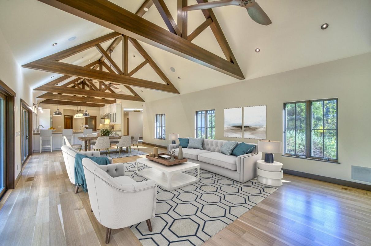Dining room, Interior, Kitchen, Living room, Pendant Lights, Recessed Lighting, Wooden Beams, Wood Texture Flooring