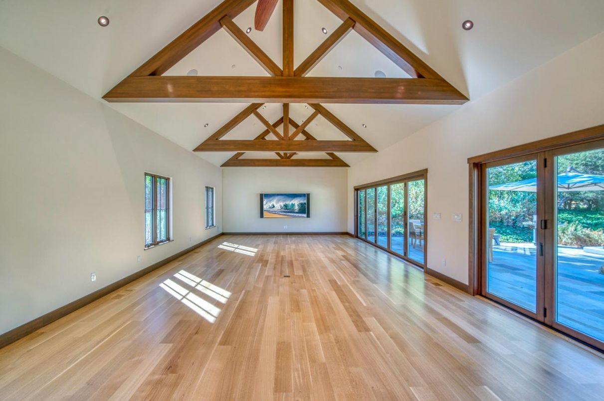 Empty room, Interior, Recessed Lighting, Wooden Beams, Wood Texture Flooring