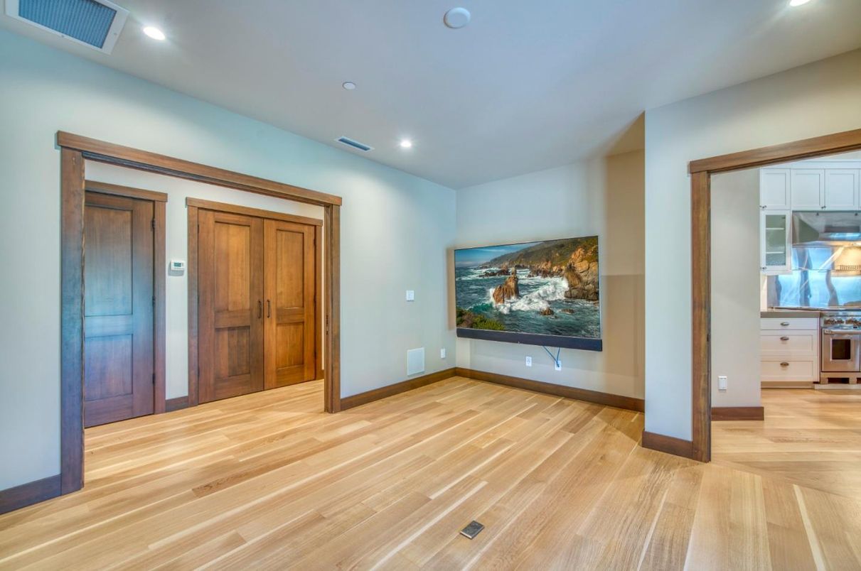 Empty room, Interior, Kitchen, Recessed Lighting, Wood Texture Flooring