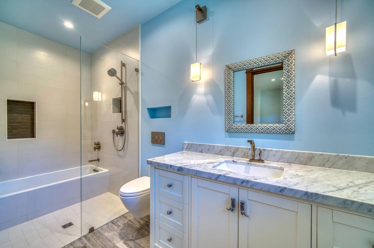 Bathroom, Glass Shower, Interior, Recessed Lighting