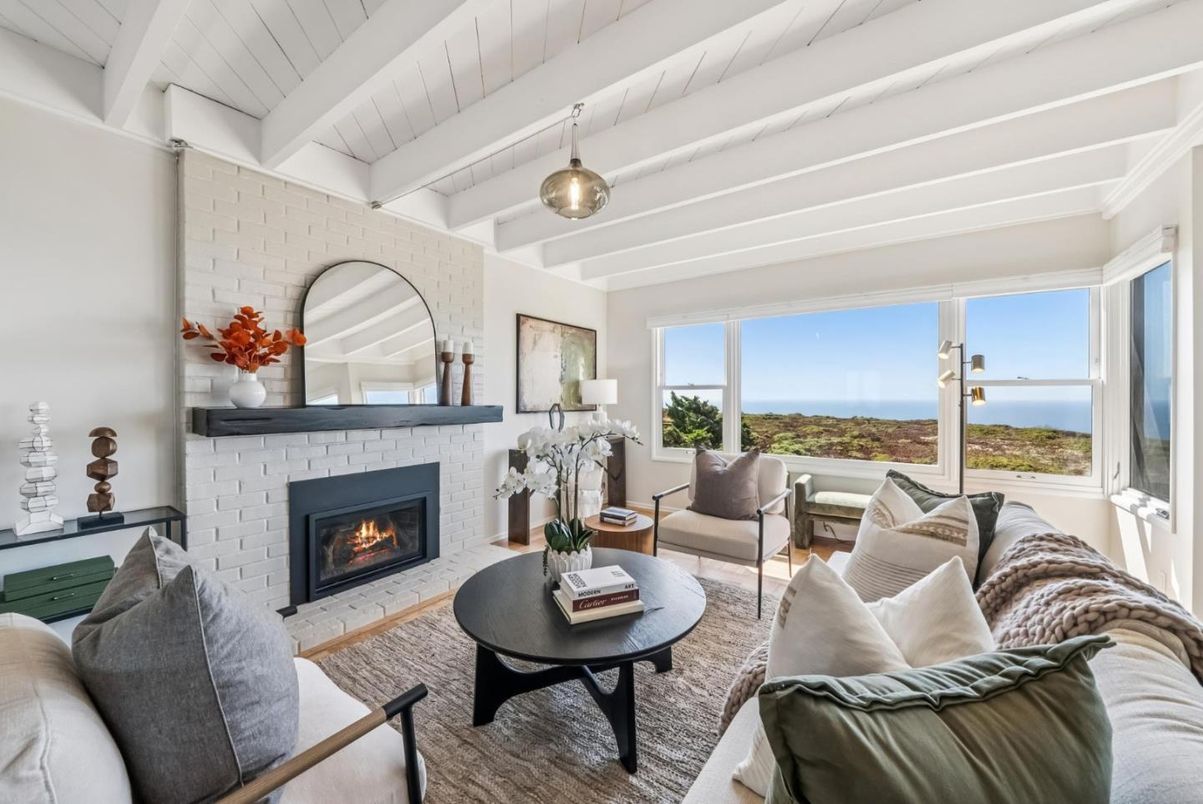 Fireplace, Interior, Living room, Pendant Lights, Water