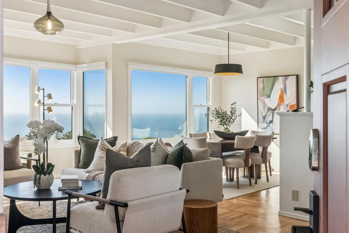 Dining room, Interior, Living room, Pendant Lights, Water, Wood Texture Flooring