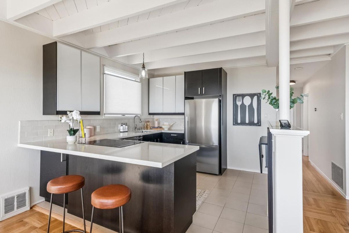 Interior, Kitchen, Pendant Lights, Stainless Steel Appliances, Wood Texture Flooring