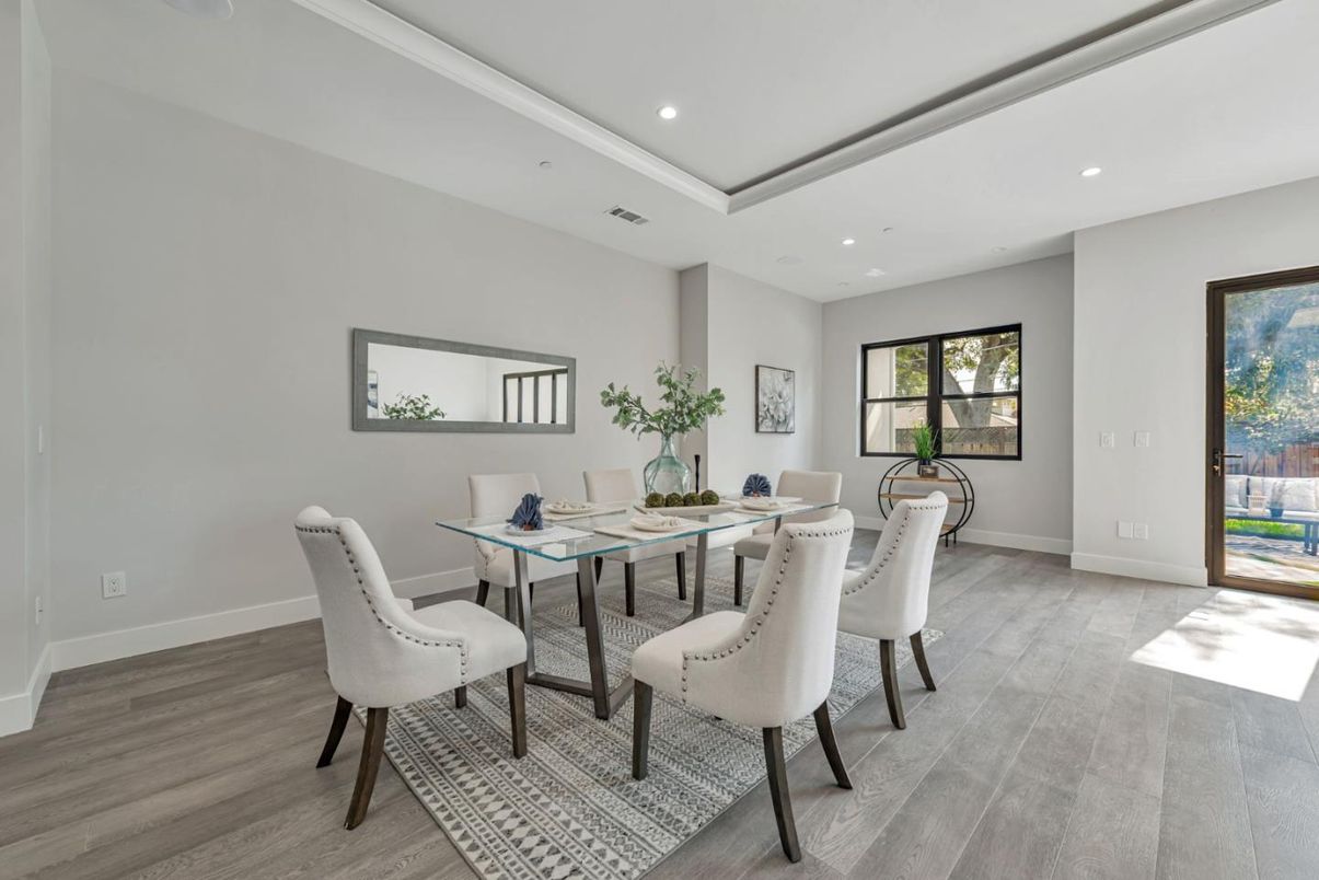 Dining room, Interior, Recessed Lighting, Wood Texture Flooring