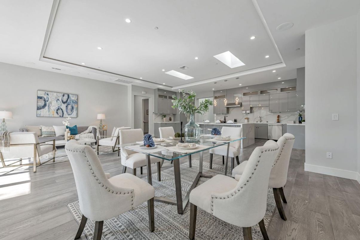 Dining room, Interior, Kitchen, Living room, Pendant Lights, Recessed Lighting, Wood Texture Flooring