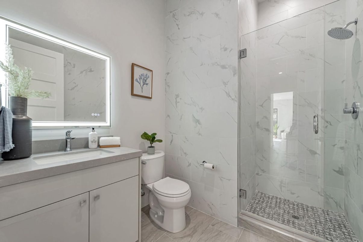 Bathroom, Glass Shower, Interior, Marble Walls
