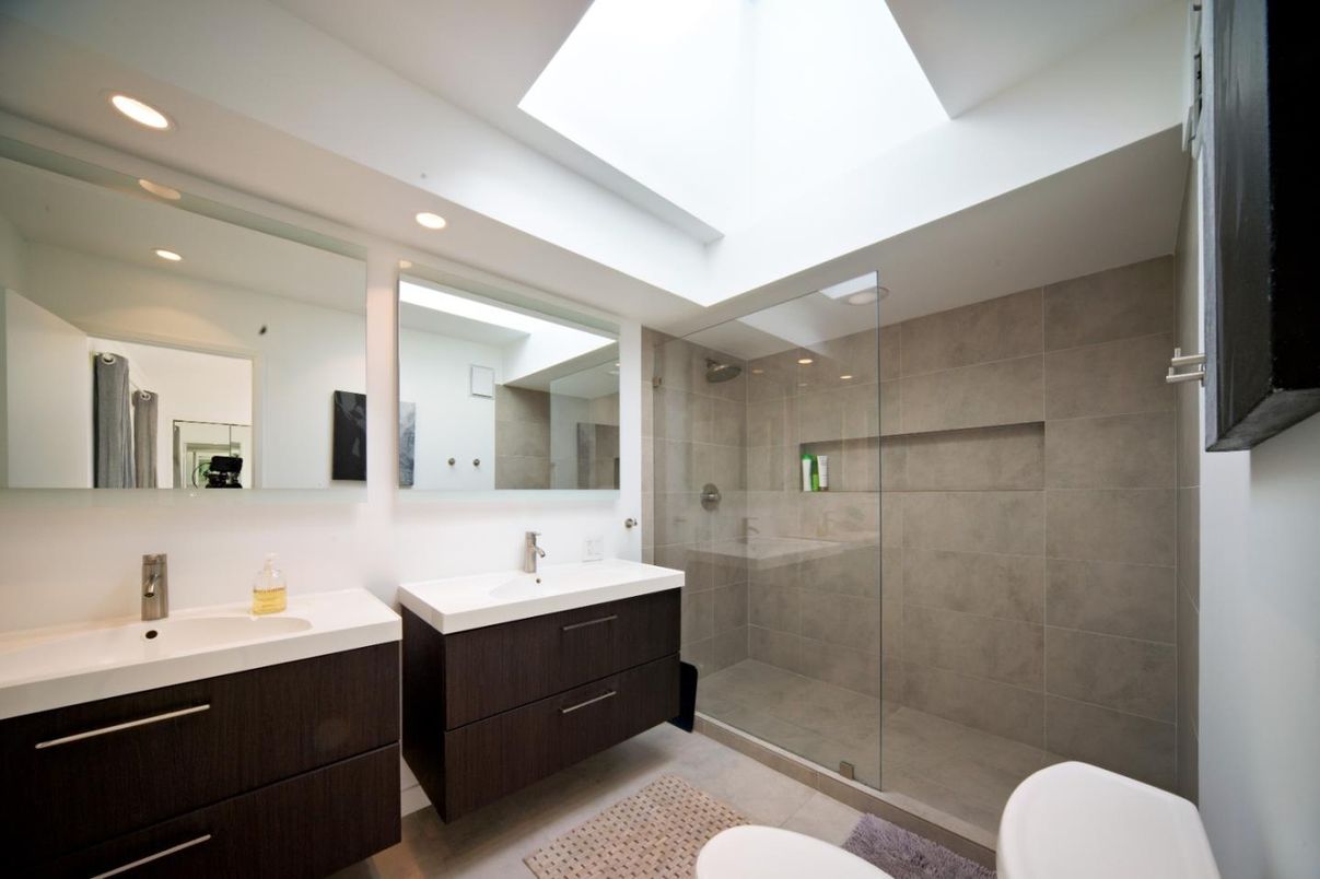 Bathroom, Dual Sink Vanities, Glass Shower, Interior, Recessed Lighting