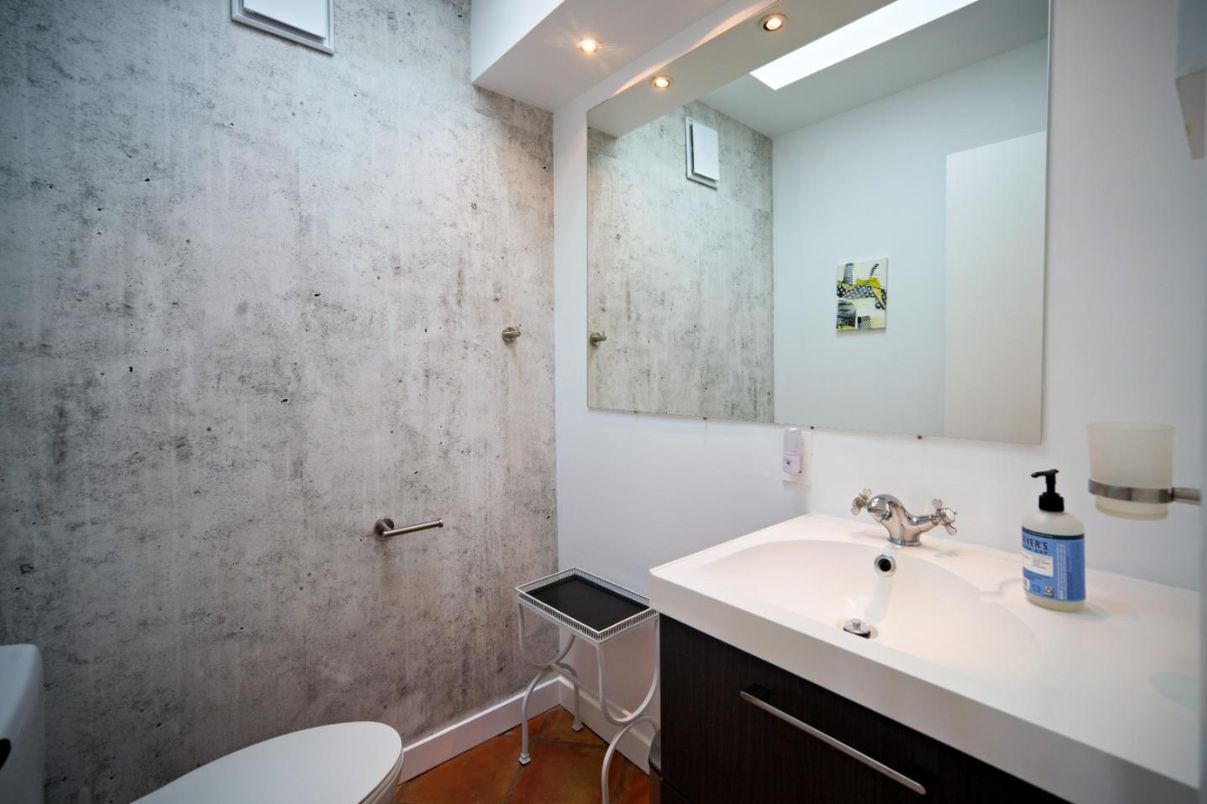 Bathroom, Interior, Recessed Lighting, Wood Texture Flooring