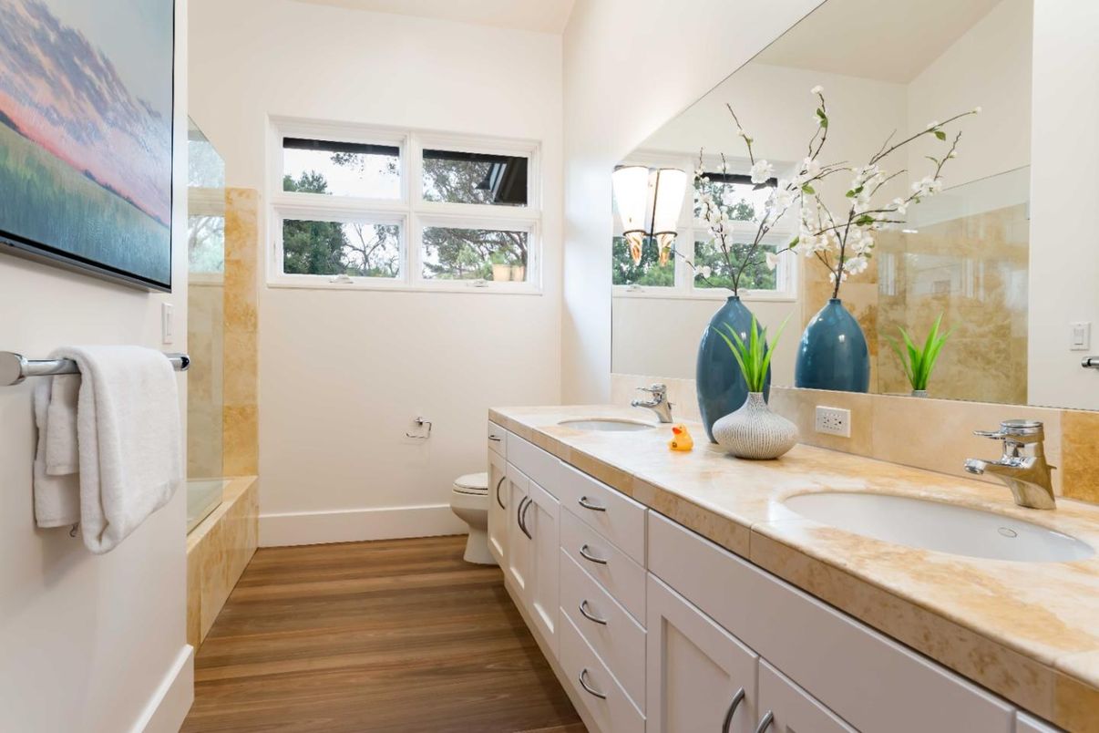 Bathroom, Dual Sink Vanities, Interior, Wood Texture Flooring