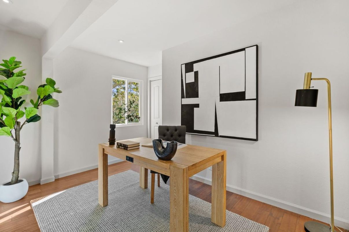 Home Office, Interior, Recessed Lighting, Wood Texture Flooring