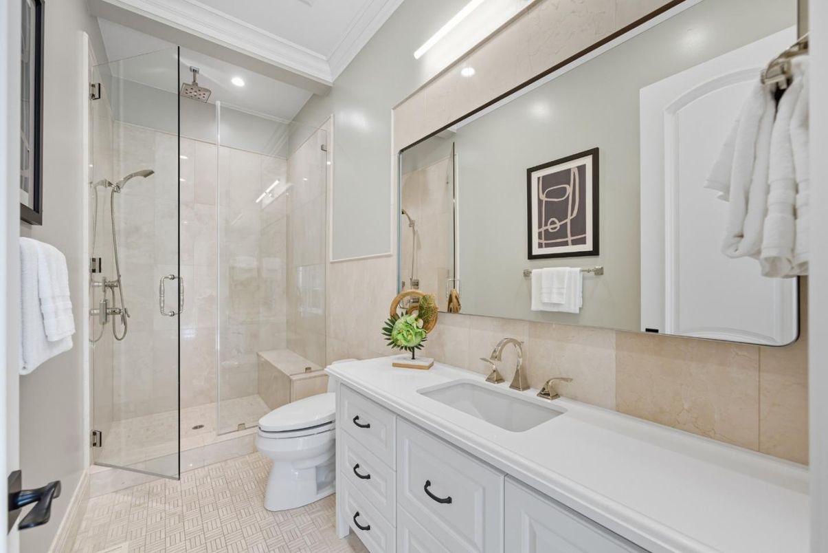 Bathroom, Glass Shower, Interior, Recessed Lighting
